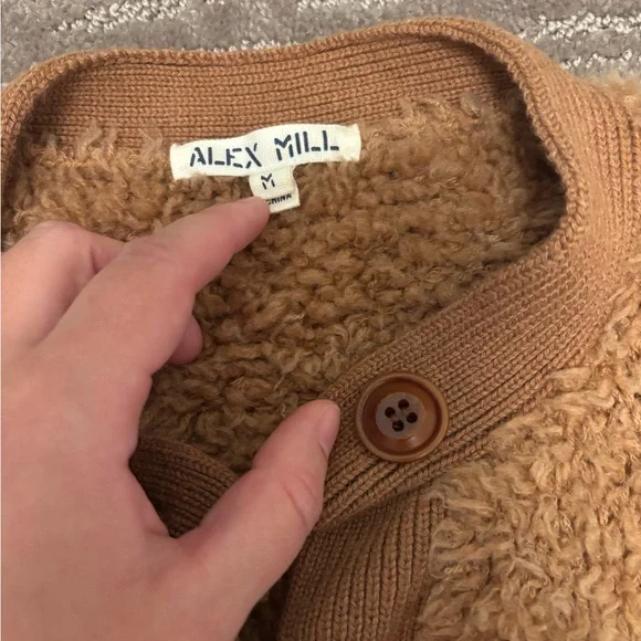 Alex Mill Wool Teddy Cardigan Sweater Brown Tan Size M - Picture 3 of 10